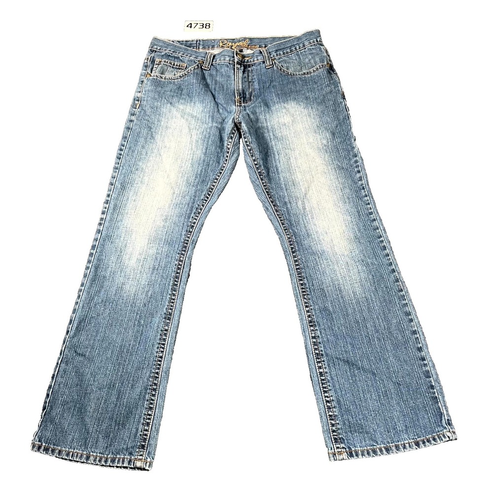 Royal Premium Jeans Mens 34x30 Blue Denim Cotton Relaxed Straight Fit Faded